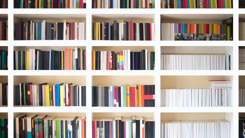 Blick auf ein Bücherregal voller bunter Bücher